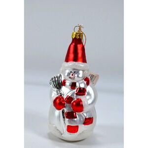 Glass Christmas Tree Ornament Snowman Holding a Broom‎ 6"